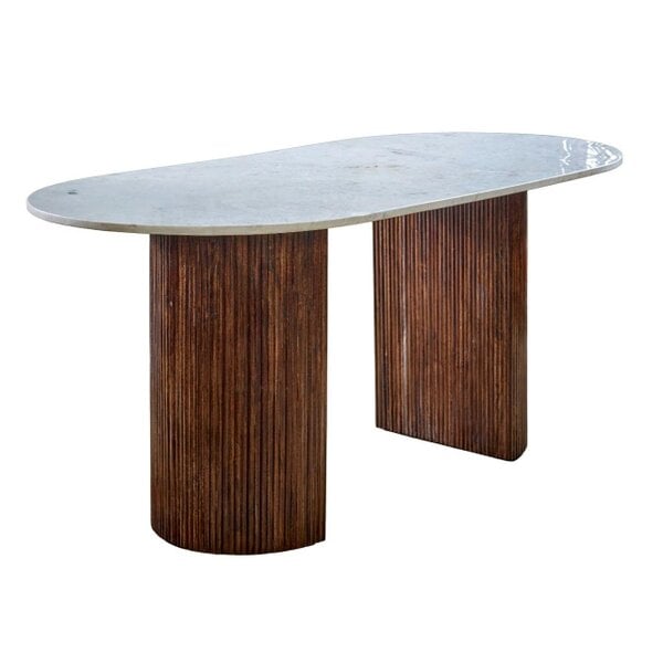 Wyld Haus Alabama Ribbed Mango Wood Dining Table With Marble Top