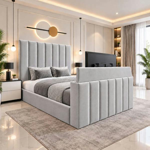 Paradise Beds Velmora Luxury Upholstered TV Bed with Tall Panel Headboard