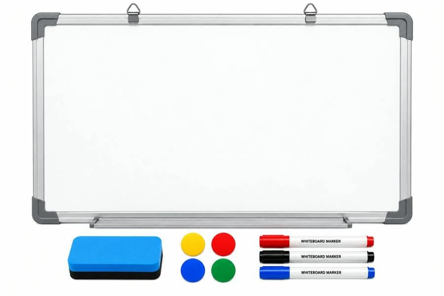 ATEK 700x500mm Magnetic Dry Wipe Whiteboard Wall Mounted with 3 Markers 4 Magnets & Eraser