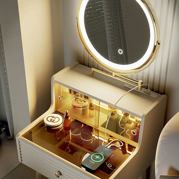 Thiago Narrow Mini Dressing Table For Small Corner, Cream-Rit Concept-Rit Concept