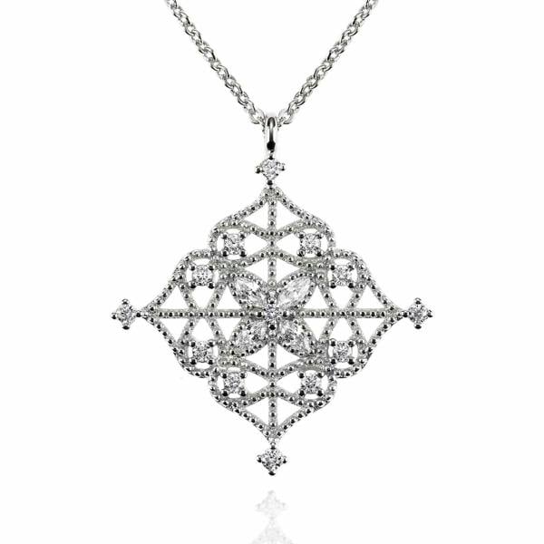 Arabesque Filigree Silver Pendant Necklace with Cubic Zirconia - namana.london