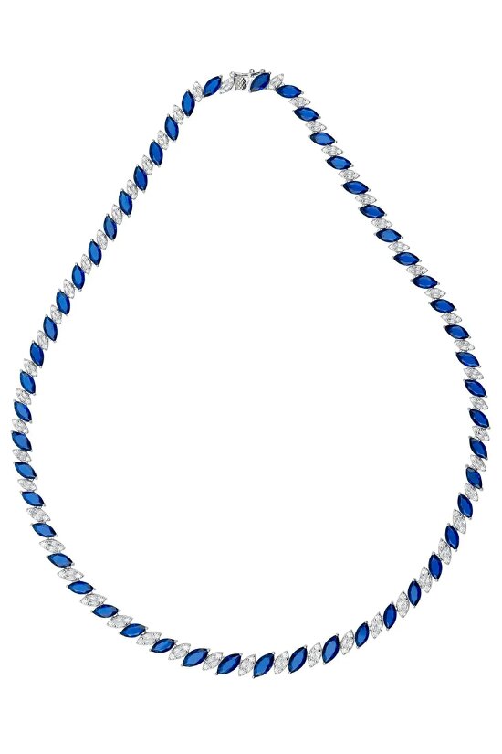 Latelita Viscountess Statement Tennis Necklace Sapphire Silver
