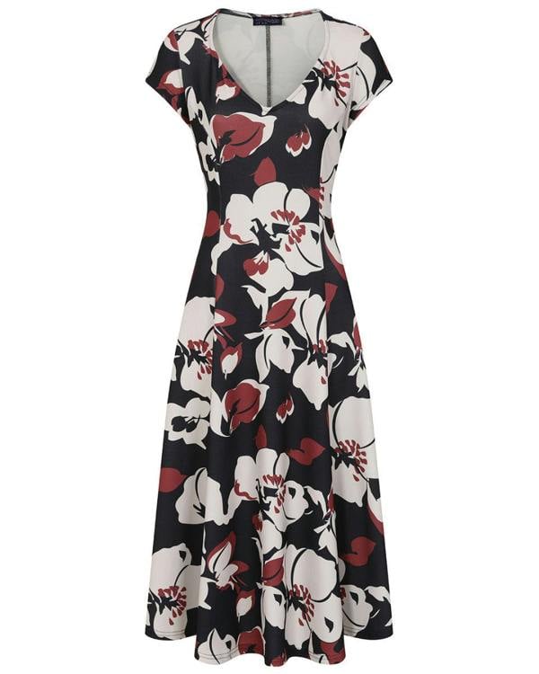 HotSquash A Line Midi Dress with Cap Sleeves
