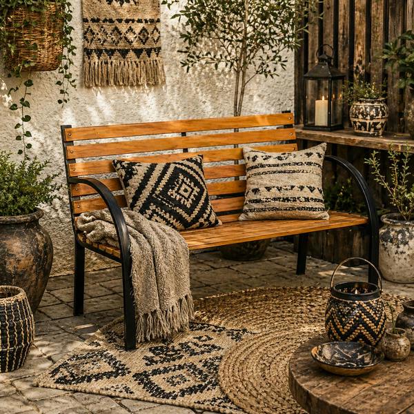 Wyld Haus Nifalo 122cm Steel And Natural Slatted Wood Outdoor Garden Bench