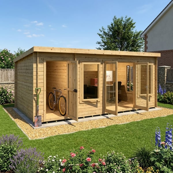 Shire Elm 10Gx17 Multiroom Pent Log Cabin 19mm interlock  Cladding