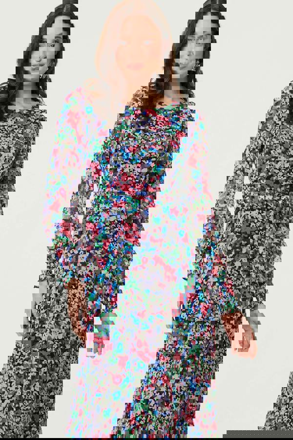 Blue | Ditsy Floral Layer Tie Waist Maxi Dress