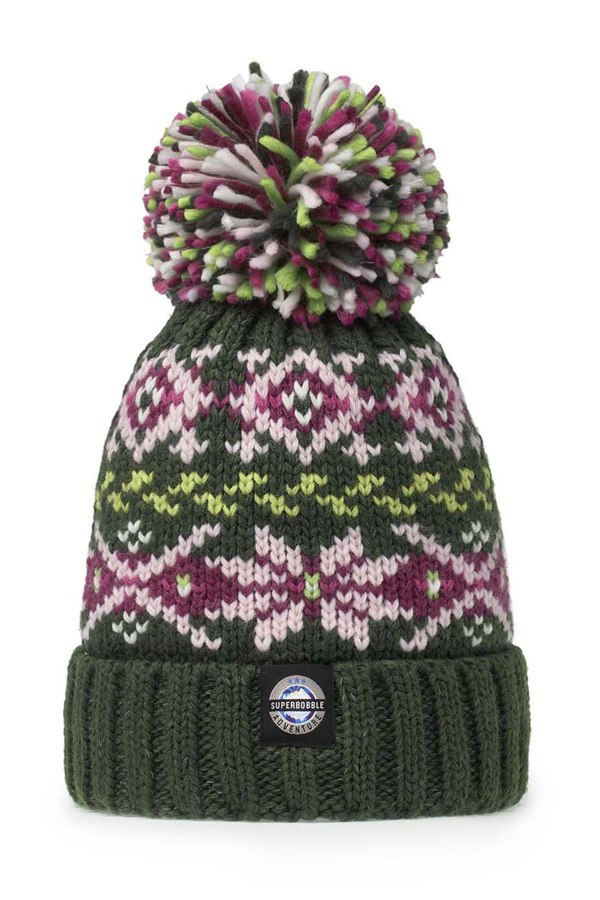 SuperBobble Woodland Nordic Knit Bobble Hat - Winter Green