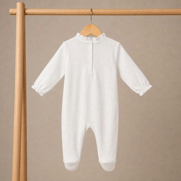 Mini Cuddles Puppy-Embroidered Sleepsuit (White)