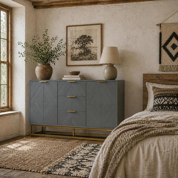Wyld Haus Veli Grey Sideboard With 3 Drawers 2 Doors 2 Sehelves