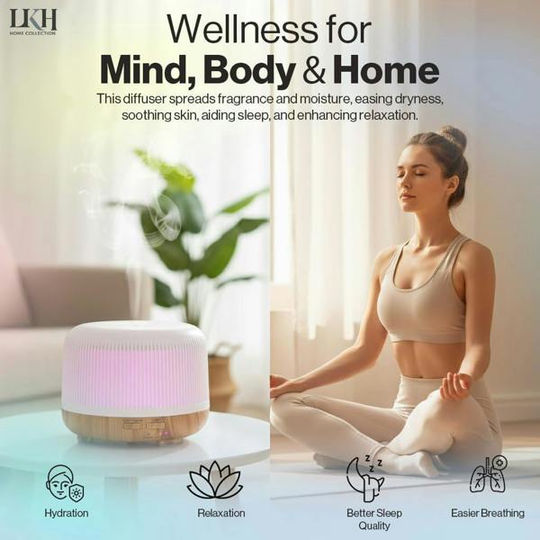 LKH HOME COLLECTION LKH Aroma Diffuser & Humidifier 300ml with Remote & Timer - Aromatherpay Ultrasonic Mist 10 Essential Oils & USB Powered