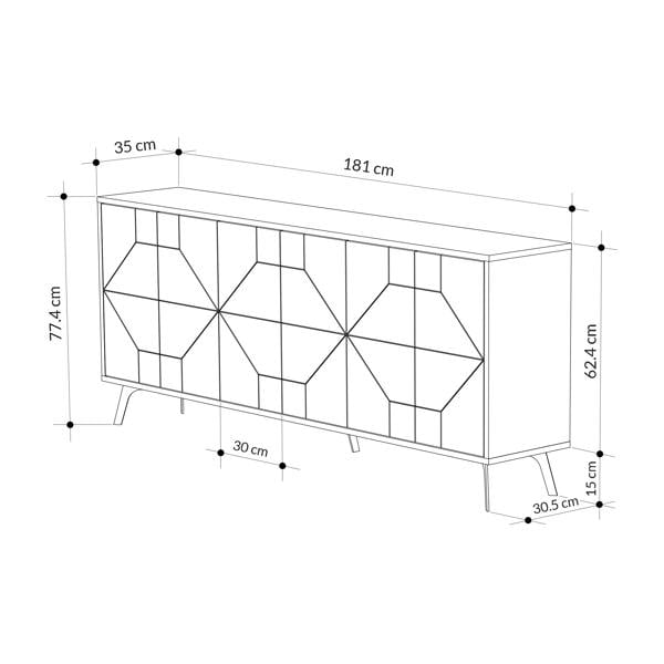 Decortie Dune Gold Marble Effect Geometric 6 Door Sideboard with Metal Legs (W) 181cm