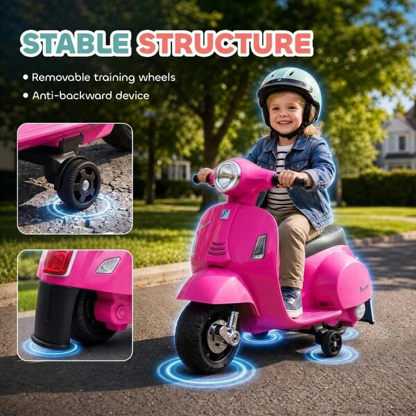Vespa Licensed 6V Kids Electric Motorbike Ride On Motorcycle Battery Powered for 18-36 Months with Horn, Pink