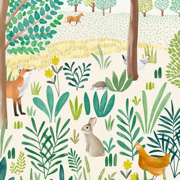 Grandeco Grena Trees and Animals 3 Lane Repeatable Wallpaper Kids Nursery Mural, 1.59 x 2.8m,