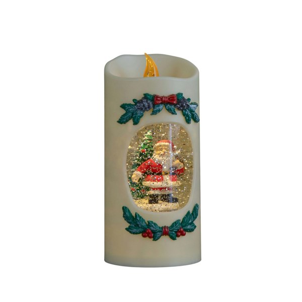 Samuel Alexander 20cm Dual Powered Light up Christmas Pillar Candle Water Spiner with Santa and LEDs