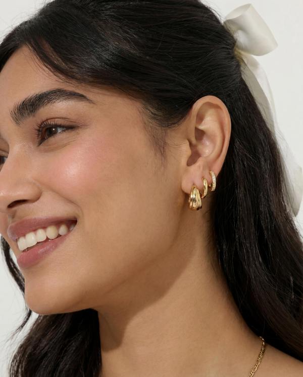 Elk & Bloom Set of Three 14k Gold Chunky Huggie Cubic Hoops