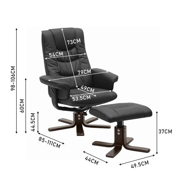 PU Leather Swivel Chair Recliner Armchair with Footstool Recliners Living and Home