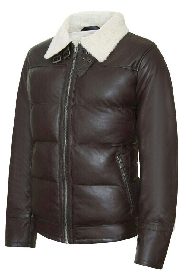 Infinity Leather Men's Leather Quilted Biker Puffer Jacket - Brasília