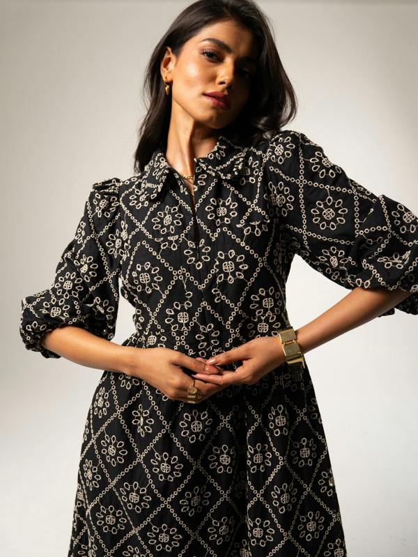 Rose & Nancy Lucille Black And White Broderie Dress