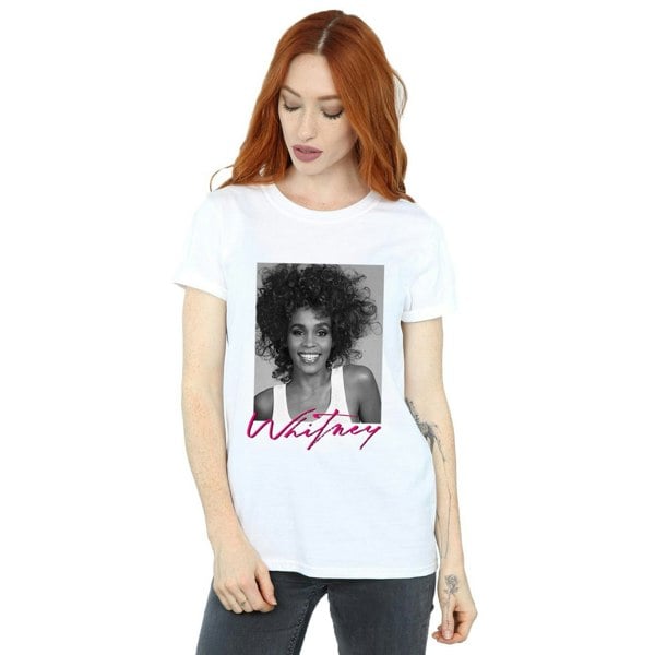 Whitney Houston Womens Smile Photograph Cotton Boyfriend T-Shirt - White