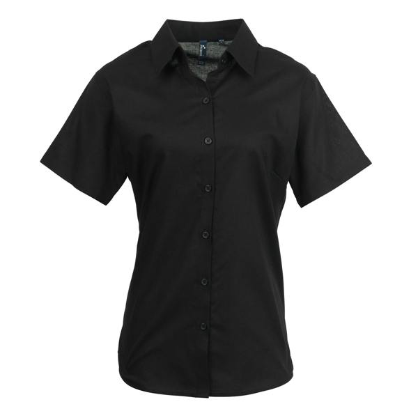 Premier Womens/Ladies Signature Oxford Short Sleeve Work Shirt - Black