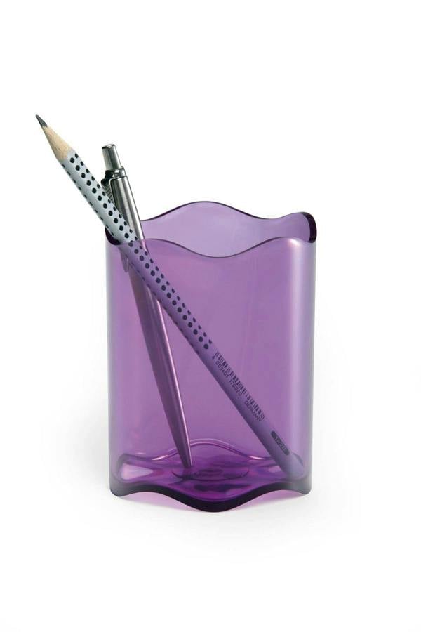 Durable TREND Pen Pot Pencil Holder Desk Tidy Organiser | 6 Pack | Clear Purple