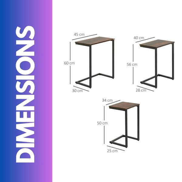 Rafaelo Mobilia Set Of 3 C-Shaped Nesting Tables Rustic Brown