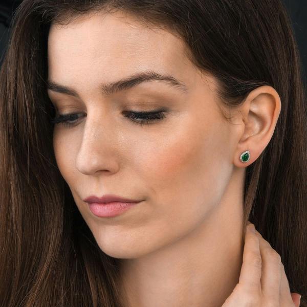 namana 925 Sterling Silver Pear Shaped Green Halo Stud Earrings For Women