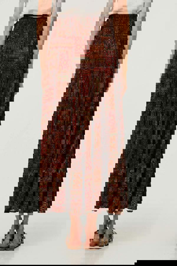 Brown | Patchwork Print High Waist Maxi Skirt