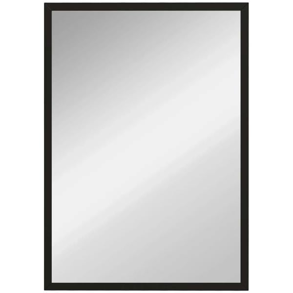 Rectangular black wall mirror with slim frame and clear reflective glass