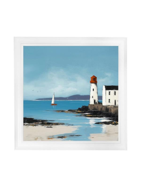 Exceptional Art The Coastal Lighthouse - Strong White Hurstwood square frame