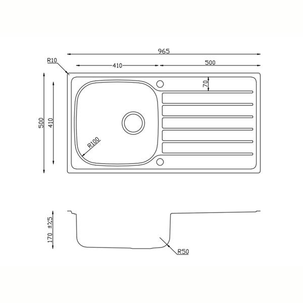 Flode Glan Satin Matt | Single Bowl Inset Stainless Steel Kitchen Sink | 965 x 500mm | Chrome Basket Strainer Waste Included