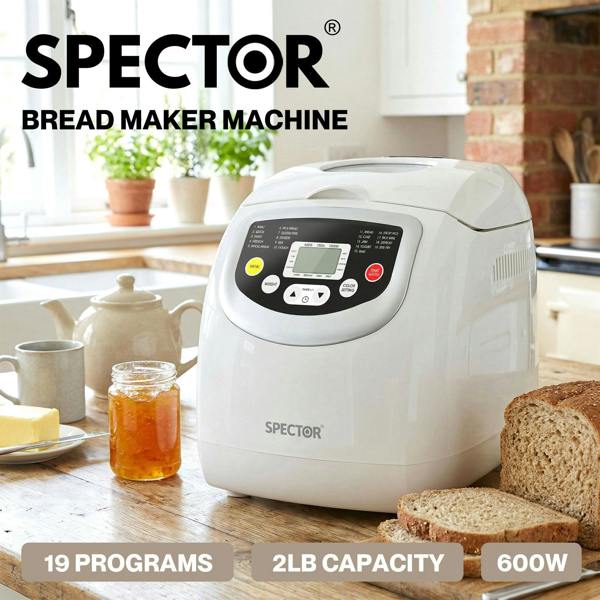 Spector Bread Maker 2lb Loaf Machine with 19 Programmer Timer 3 Crust Non-Stick