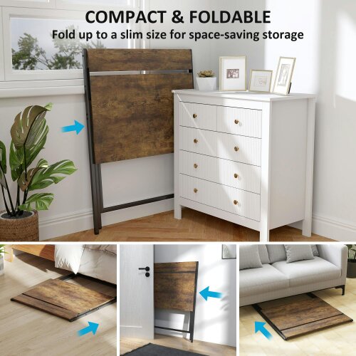 Wyld Haus Veeldi 81cm Small Wooden Brown Rustic Folding Desk With Raised Monitor Shelf