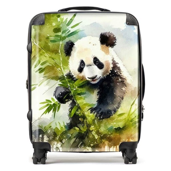 Warren Reed Panda Eating Bamboo Watercolour Suitcase