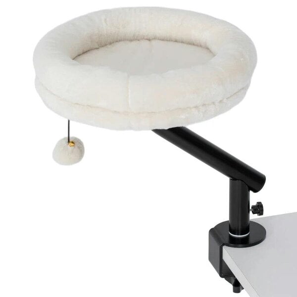 Cat Desk Bed, Cat Hammock 360° Rotatable Adjustable for Window, Table, Work, Cream White