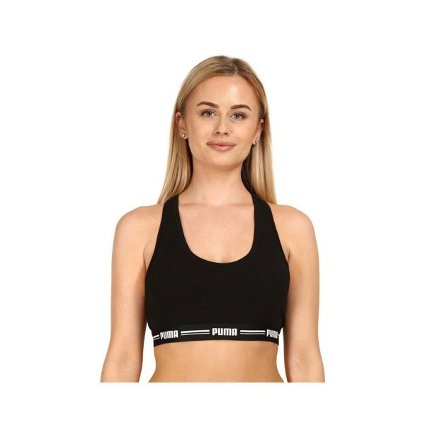 Puma Striped Logo Racerback Bra Top, Black