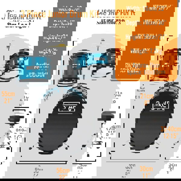 3rd Avenue 3 Piece Junior Drum Kit#colour_Blue