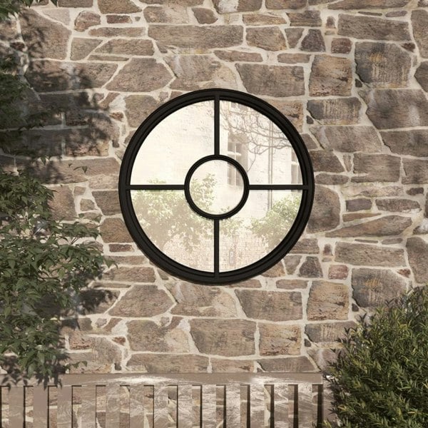Berkfield Garden Mirror Black 40x4 cm Iron Round for Outdoor Use