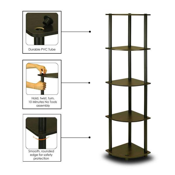WALPLUS Turn-N-Tube 5-Tier Corner Multipurpose Display Shelves, Espresso/Black, Set of 2 designed to complement modern interiors