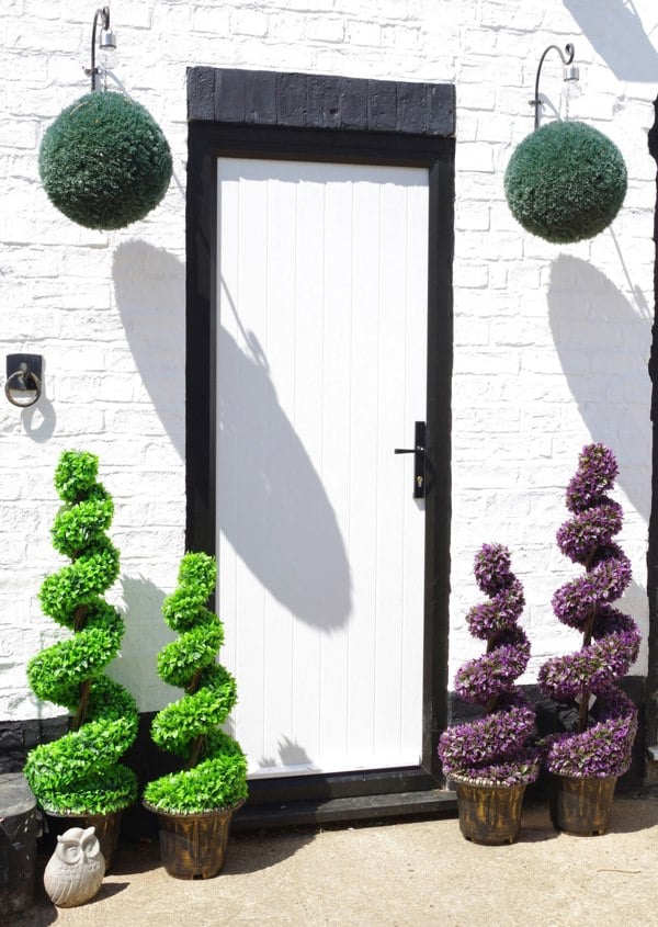 Leaf 90cm Pair of Purple Large Leaf Spiral Topiary Trees with Decorative Planters