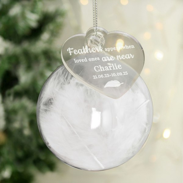 Personalised Memento Company Personalised White Memorial Feather Bauble