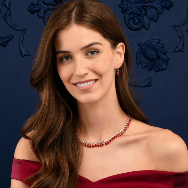 Zavana Red Crystal Necklace with Round & Pear Shaped Cubic Zirconia Stones For Women