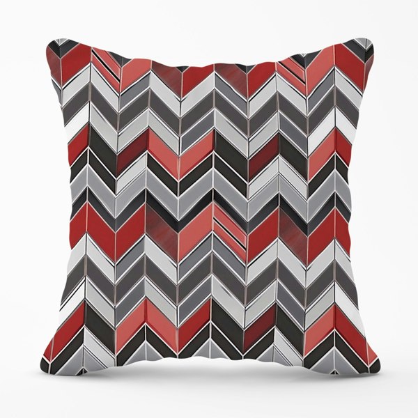 Warren Reed Red Grey Geometric Pattern Cushions