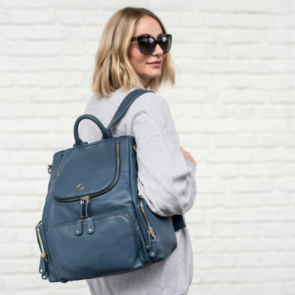 KeriKit England Amber Leather Backpack - Denim Blue