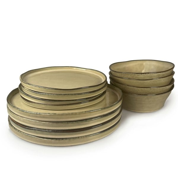 Scandi Home 12 piece Oslo Oatmeal Reactive Glaze Tableware Set