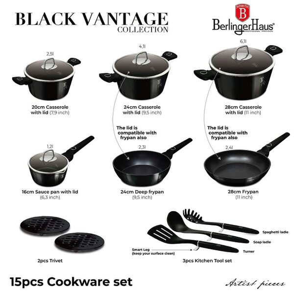 Berlinger Haus 15 pcs cookware set Berlinger Haus BH8232 Black