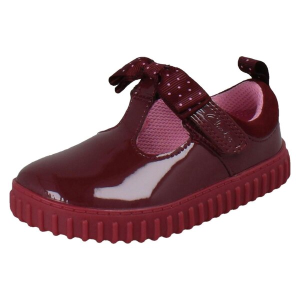 Clarks Girls Clarks Casual T-Bar Shoes Cove Bow T - Burgundy