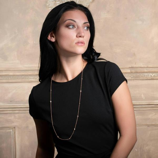 Long Rose Gold Chain Necklace with Stones - namana.london