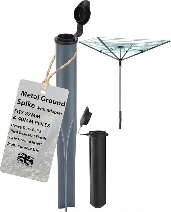 Laundry Mate Washing Line Spike with Plastic Adapter Cap for 32mm and 40mm Poles - Heavy Duty Rotary Washing Line