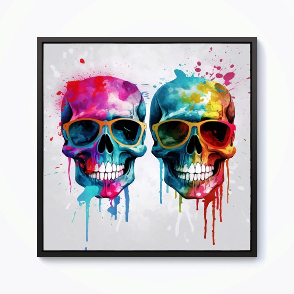 Warren Reed Splash Art Happy Skeletons Framed Canvas